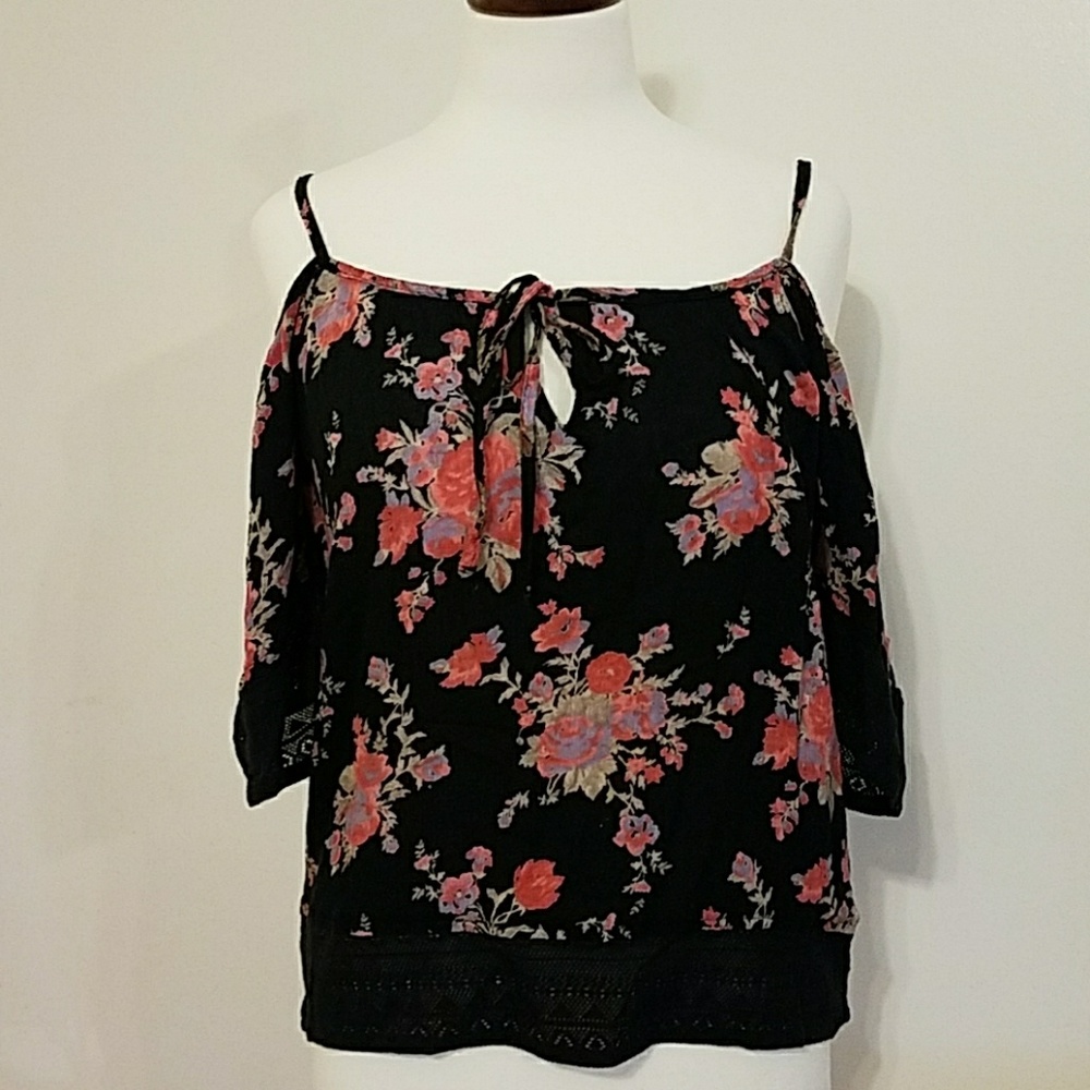 Off Shoulder Black Floral Top with thin straps